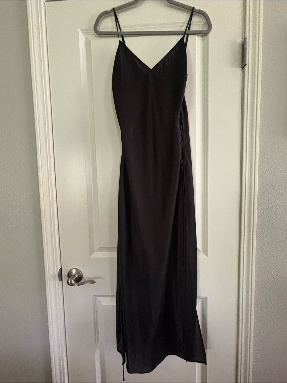 Victoria Secret Black Slip Dress with tie up sides Spaghetti Straps size M